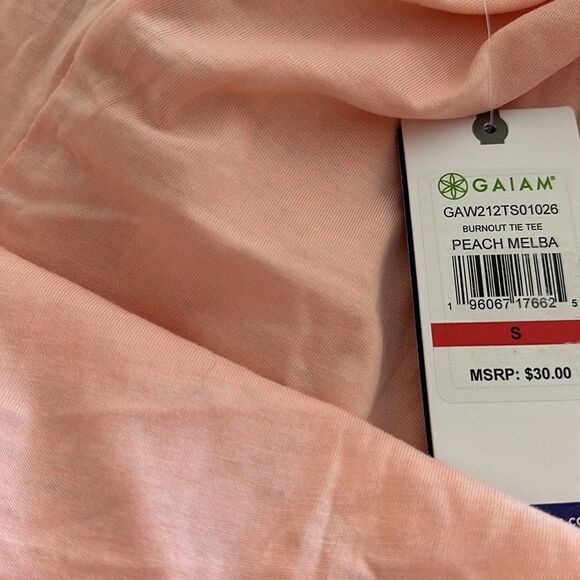 Gaiam Burnout Tie Tee Peach Melba moisture Wicking Yoga Athleisure Small S NWT - Picture 7 of 7